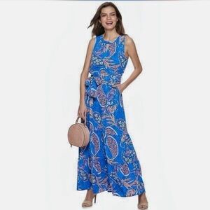 Apt. 9 Blue Paisley Sleeveless Maxi with belt and pockets Dress